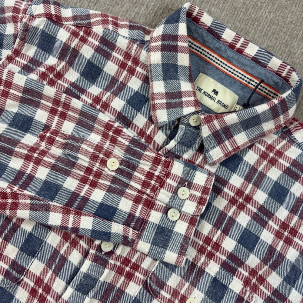 The Normal Brand Mountain Flannel Overshirt Mens Medium-T‎ White Plaid Button Up